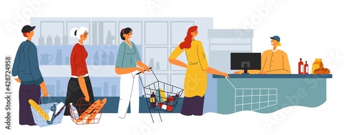 People standing in line to buy products in market