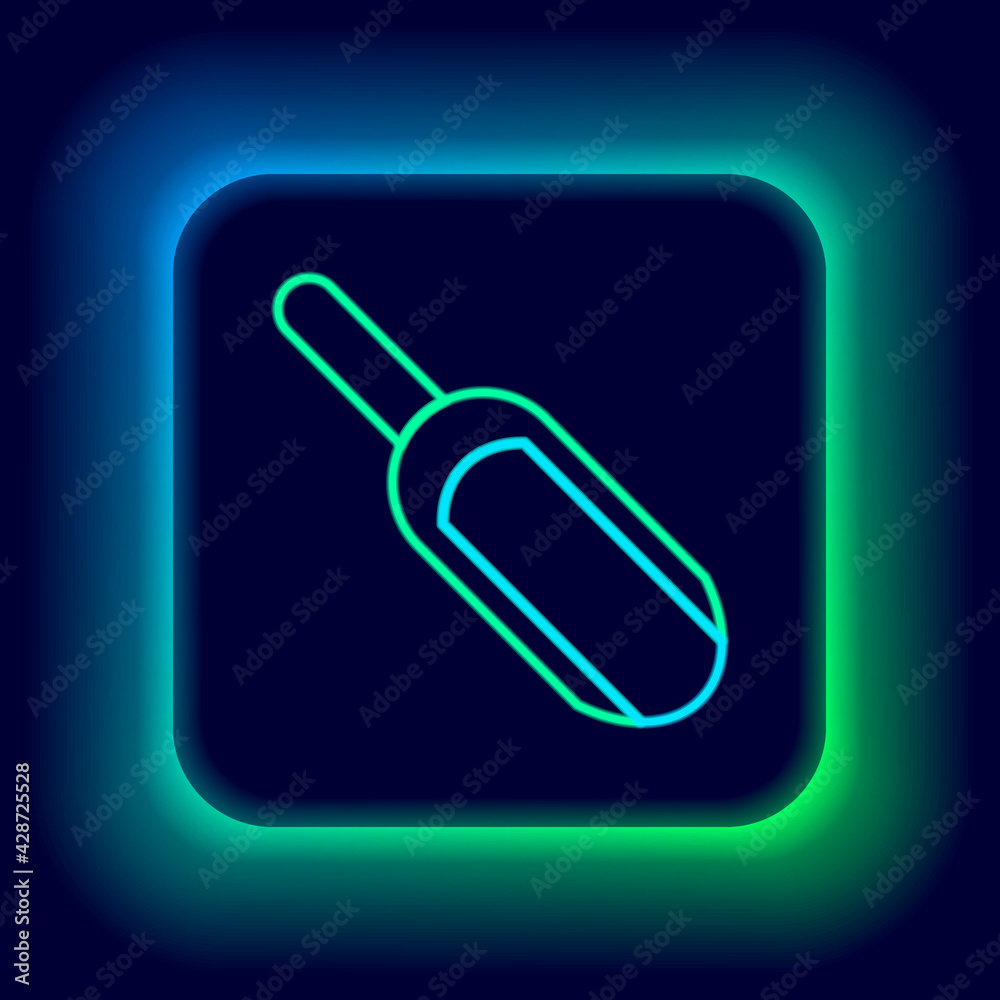 Glowing neon line Scoop flour icon isolated on black background. Colorful outline concept. Vector