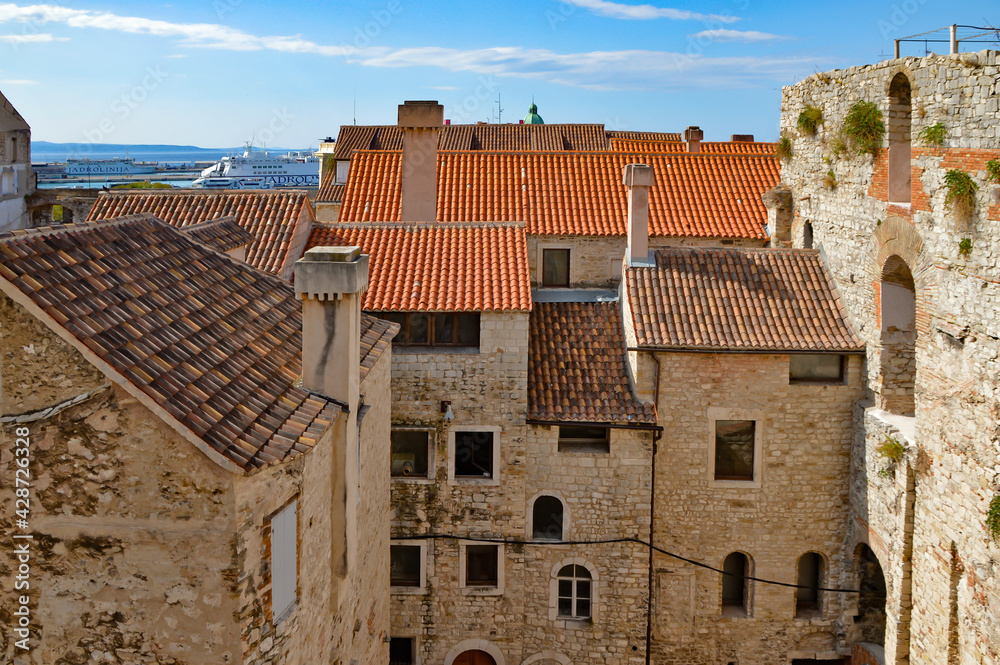 Ancient buildings in the old town of Split, city in Croatia.