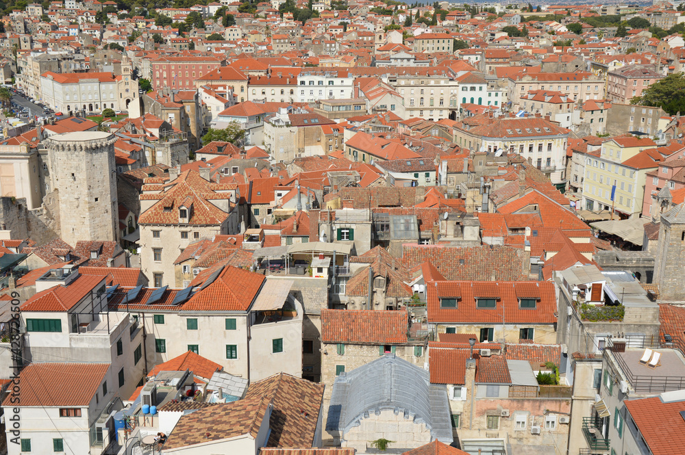 Panoramic view of the historic center of Split, an ancient city in Croatia.