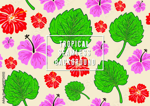 Tropical Seamless Pattern of Plant Leaves Background