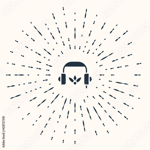 Grey Headphones for meditation icon isolated on beige background. Abstract circle random dots. Vector