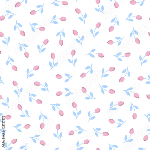 Seamless pattern with pink tulips © FRESH TAKE DESIGN