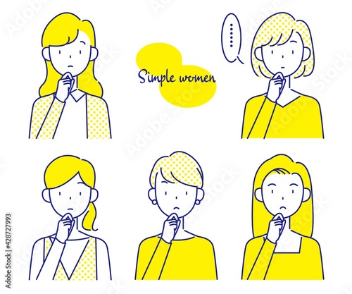 真剣に考える女性のイラストカット  思案検討中 