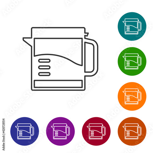 Black line Electric kettle icon isolated on white background. Teapot icon. Set icons in color circle buttons. Vector