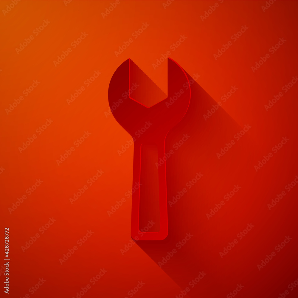 Paper cut Wrench spanner icon isolated on red background. Paper art style. Vector Paper cut Wrench spanner icon isolated on red background. Paper art style. Vector