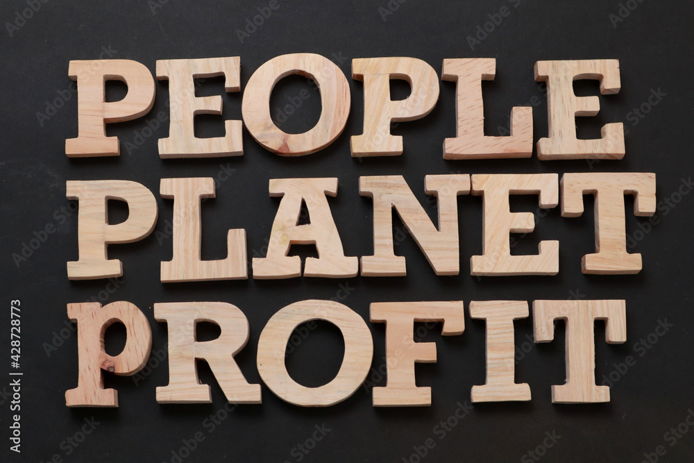 People Planet Profit, text words typography written with wooden letter on black background, life and business motivational inspirational People Planet Profit, text words typography written with wooden letter on black background, life and business motivational inspirational