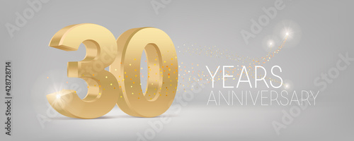 30 years anniversary vector icon, logo. Isolated graphic design with 3D number for 30th anniversary