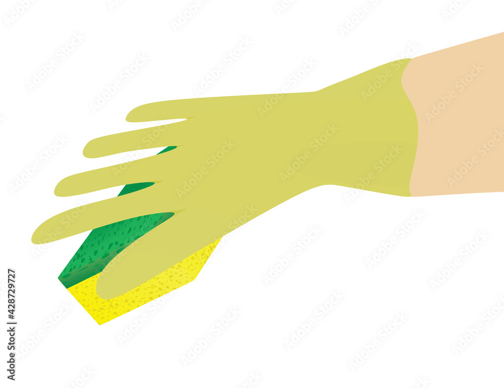 Fototapeta premium Yellow glove hand hold sponge. vector