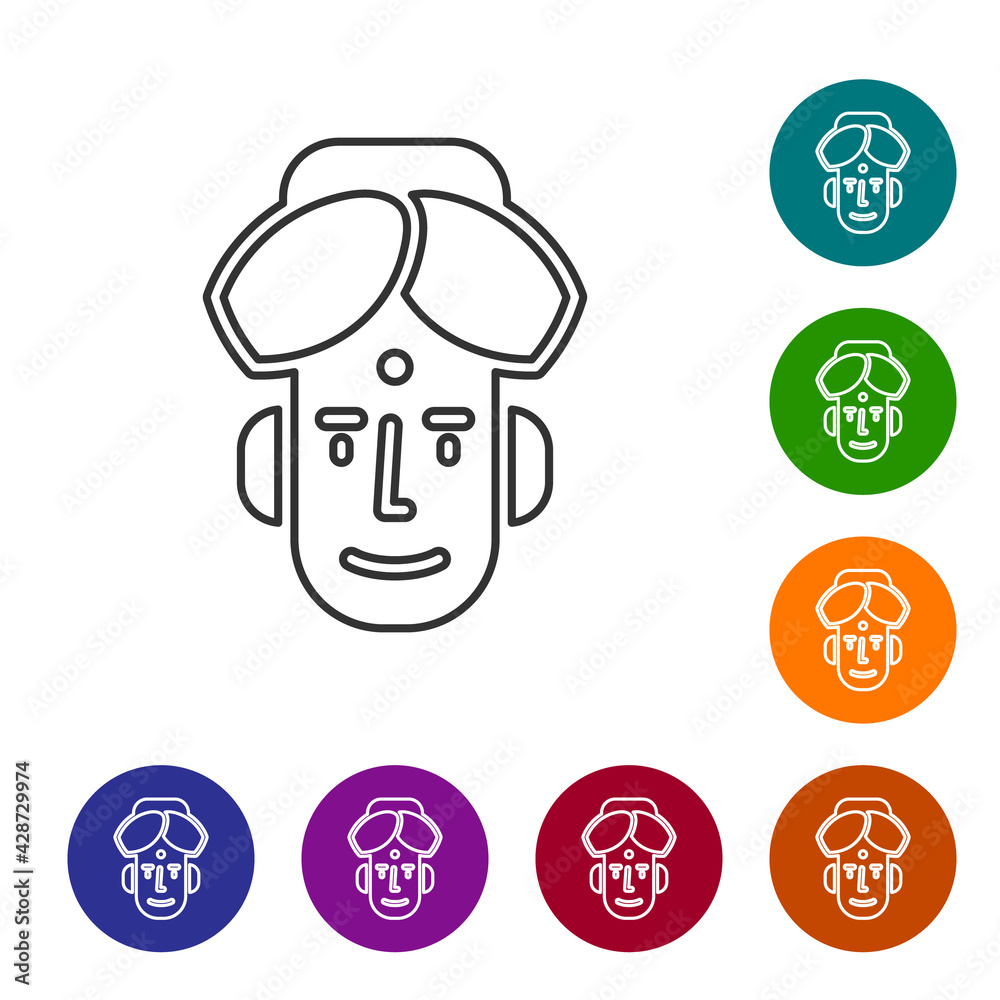 Black line Portrait of Indian man icon isolated on white background. Hindu men. Set icons in color circle buttons. Vector Black line Portrait of Indian man icon isolated on white background. Hindu men. Set icons in color circle buttons. Vector