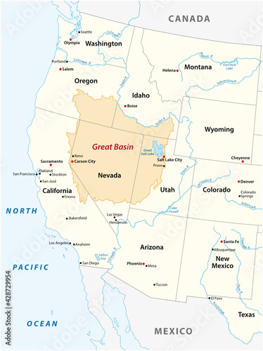 Vector map of the Great Basin in the western United States  photo
