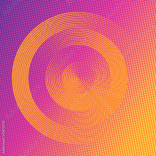 Abstract dotted background with circles. Purple and orange psychedelic gradient.