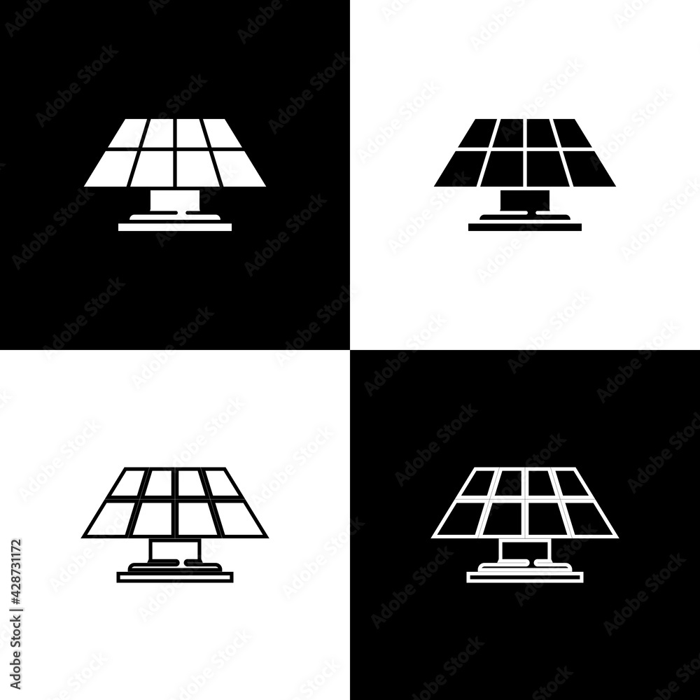Set Solar energy panel icon isolated on black and white background ...