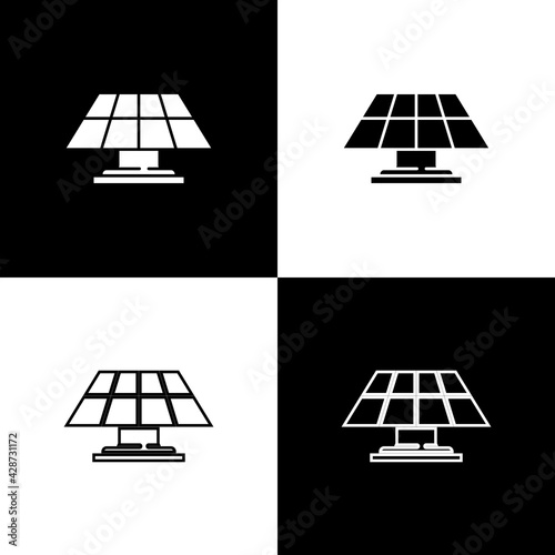 Set Solar energy panel icon isolated on black and white background. Vector