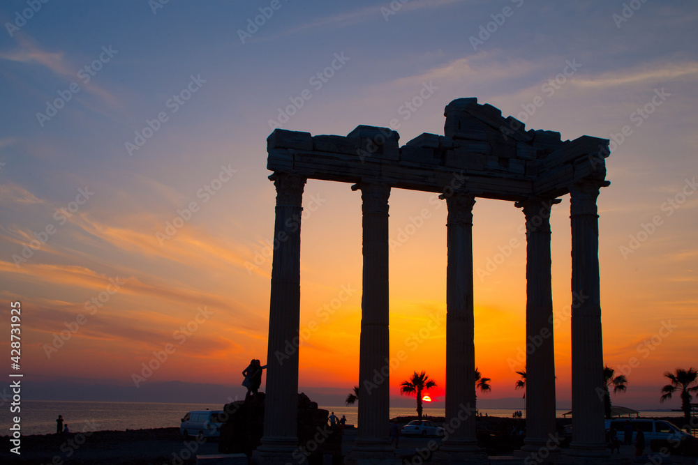 The Temple of Apollo, Roman ruin, at sunset, Side, Turkey.