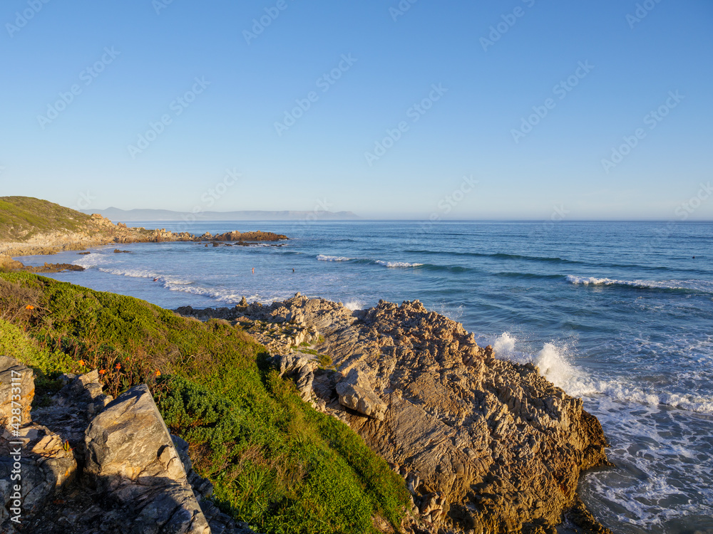 View towards Gansbaai and Walker Bay from the Cliff Path. Hermanus. Whale Coast. Overberg. Western Cape. South Africa