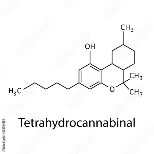 Formula of chemical structure of Tetrahydrocannabinol. Vector EPS 10.