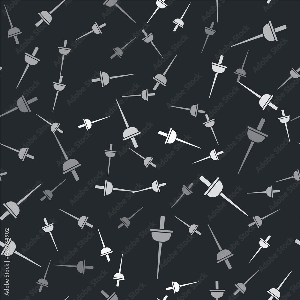 Grey Fencing icon isolated seamless pattern on black background. Sport equipment. Vector Grey Fencing icon isolated seamless pattern on black background. Sport equipment. Vector