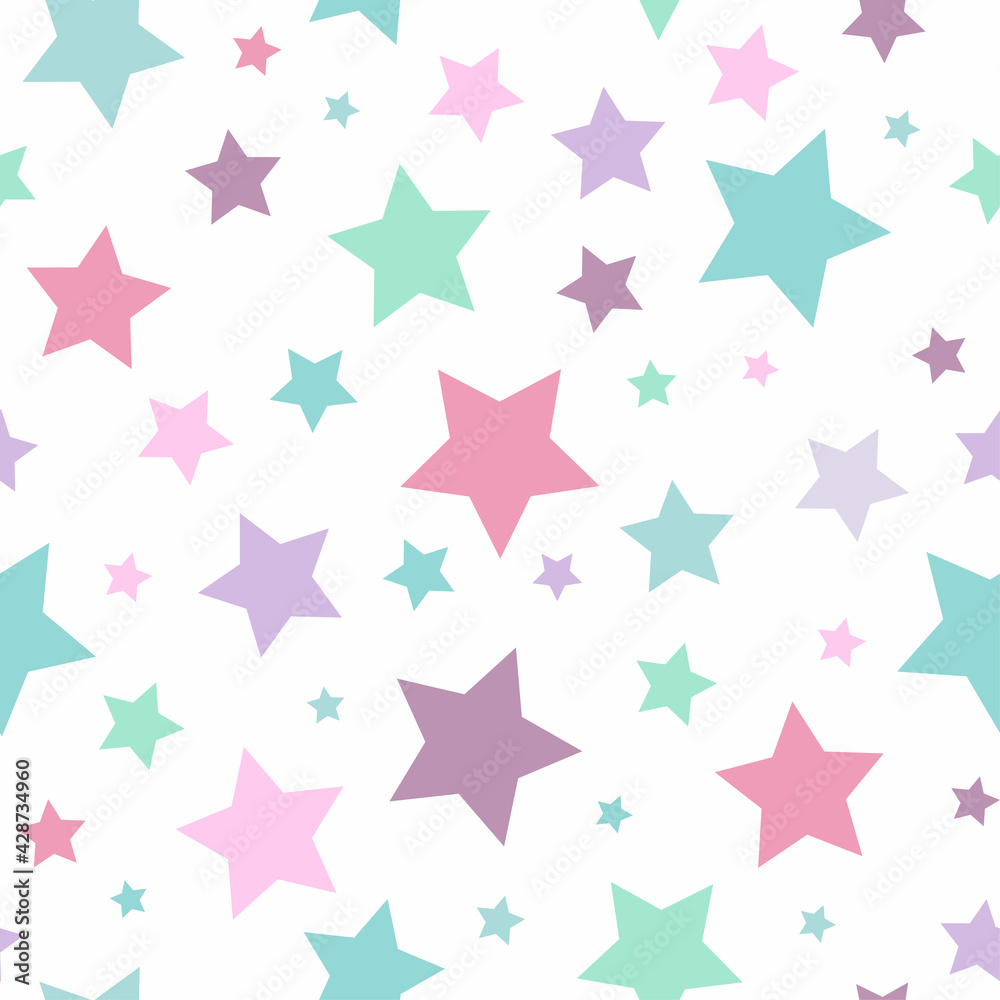 Seamless abstract pattern with pink and blue sharp stars on white background. Seamless abstract pattern with pink and blue sharp stars on white background.