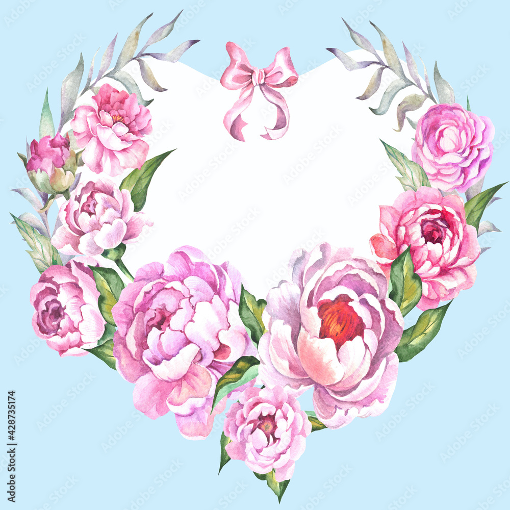 flowers illustration with pink peonies
