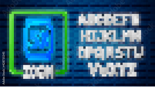 Glowing neon Beer can icon isolated on brick wall background. Neon light alphabet. Vector