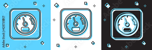 Set Sauna thermometer icon isolated on blue and white, black background. Sauna and bath equipment. Vector