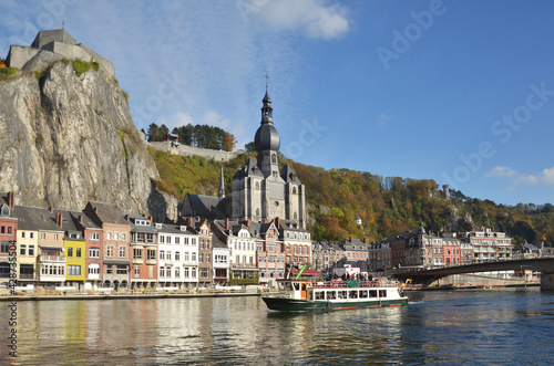 Dinant is a city in Belgium’s Walloon Region. It’s on the banks of the Meuse River and backed by steep cliffs. 