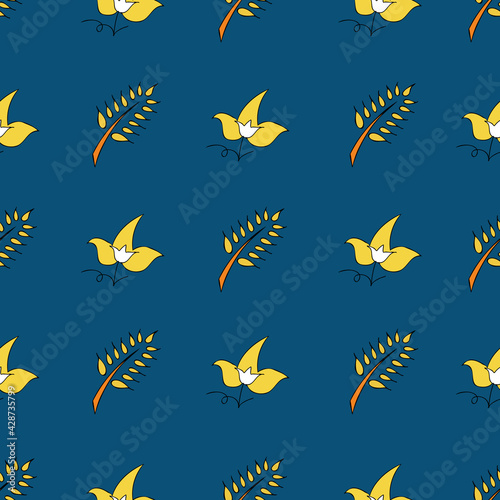 Vector dark blue background Brittany celtic, Breton trational folklore symbols seamless pattern. Seamless pattern background