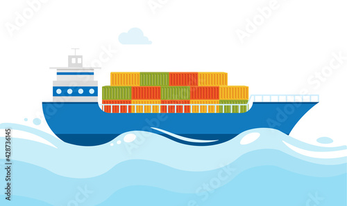 Sea transportation logistic. Cargo sea ships with cargo are sailing on ocean