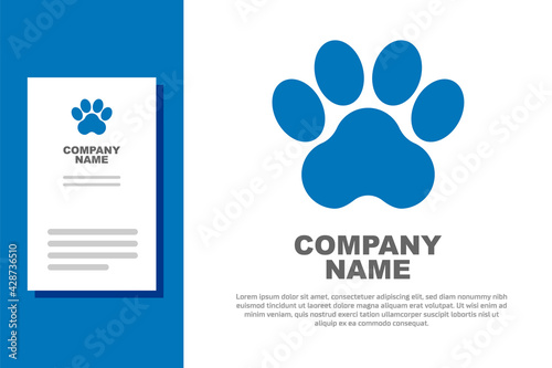 Blue Paw print icon isolated on white background. Dog or cat paw print. Animal track. Logo design template element. Vector