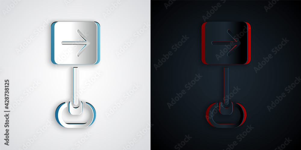 Paper cut Traffic sign turn right warning attention icon isolated on grey and black background. Traffic rules and safe driving. Paper art style. Vector Paper cut Traffic sign turn right warning attention icon isolated on grey and black background. Traffic rules and safe driving. Paper art style. Vector