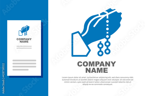 Blue Hands in praying position with rosary icon isolated on white background. Praying hand islam muslim religion spirituality religious. Logo design template element. Vector