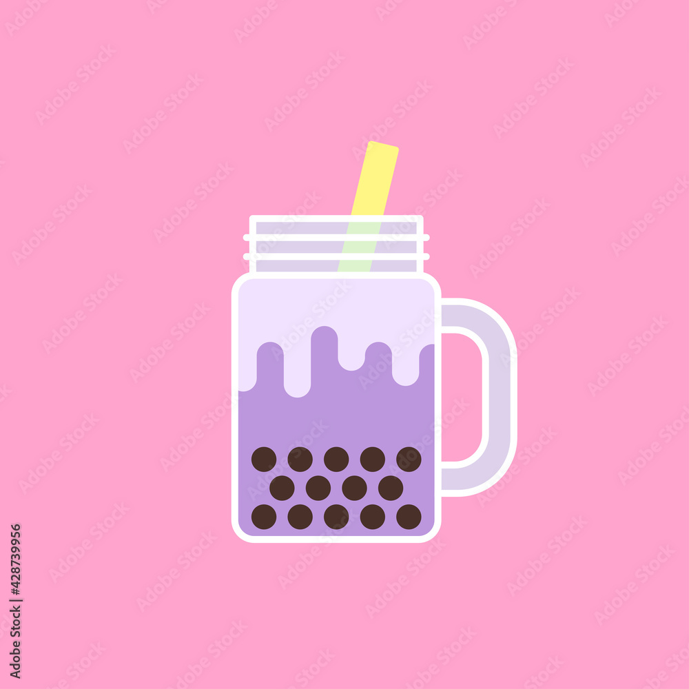 Taro bubble milk tea Icon, Colorful simple flat design, Isolate on background, Vector illustration Taro bubble milk tea Icon, Colorful simple flat design, Isolate on background, Vector illustration