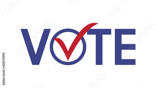 Vote word with checkmark symbols, Check mark icon, Political template elections campaign logo concept, Badge flat design vector illustration	