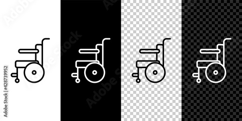 Set line Wheelchair for disabled person icon isolated on black and white background. Vector Illustration