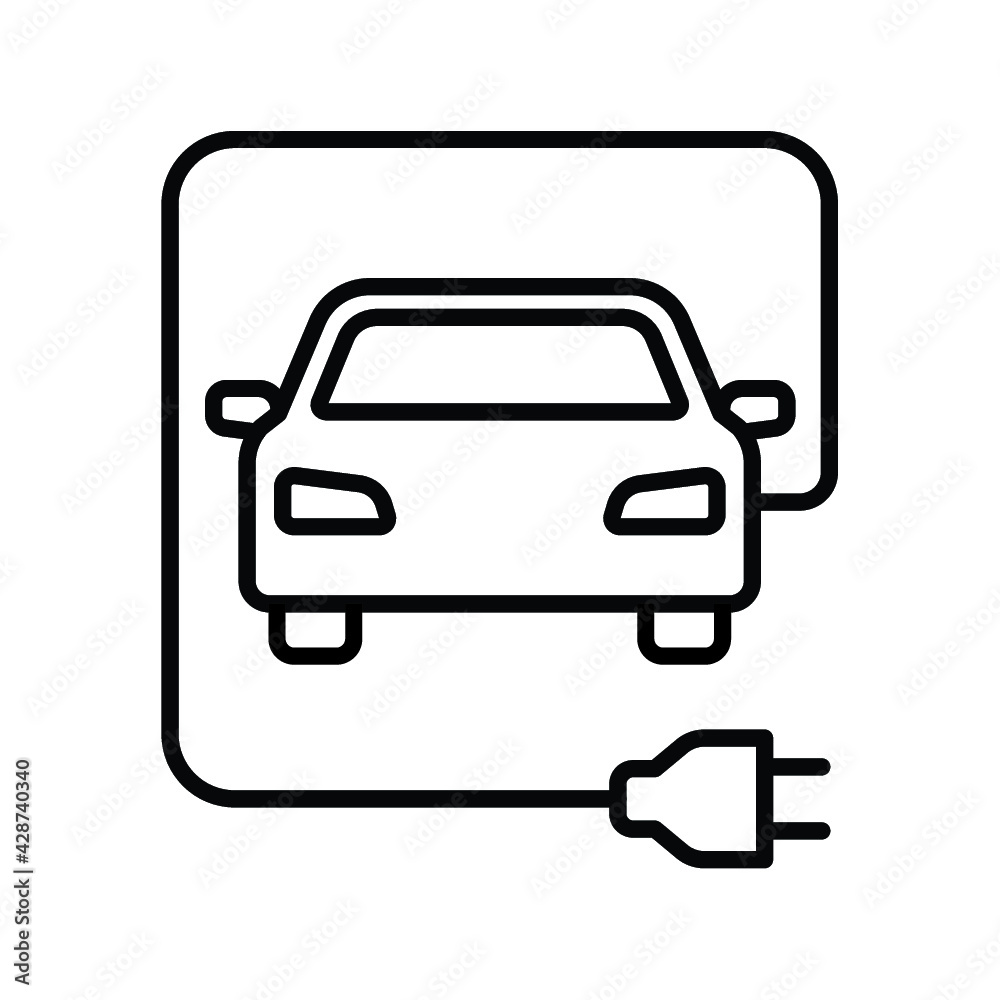 Electric car with plug pictogram outline icon symbol design, EV car hybrid vehicles charging point logotype, Eco friendly vehicle concept, Vector illustration Electric car with plug pictogram outline icon symbol design, EV car hybrid vehicles charging point logotype, Eco friendly vehicle concept, Vector illustration