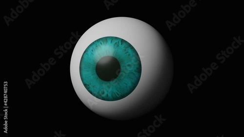 3d rendering of an human blue eye moving around on a black background