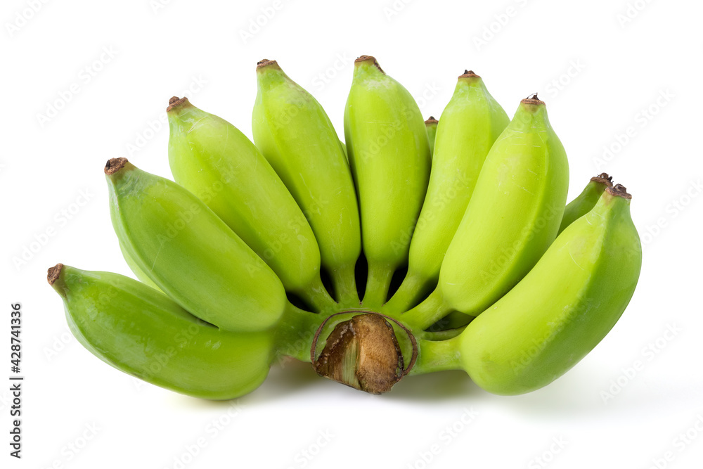 Raw Namwa bananas that are green isolated on white background