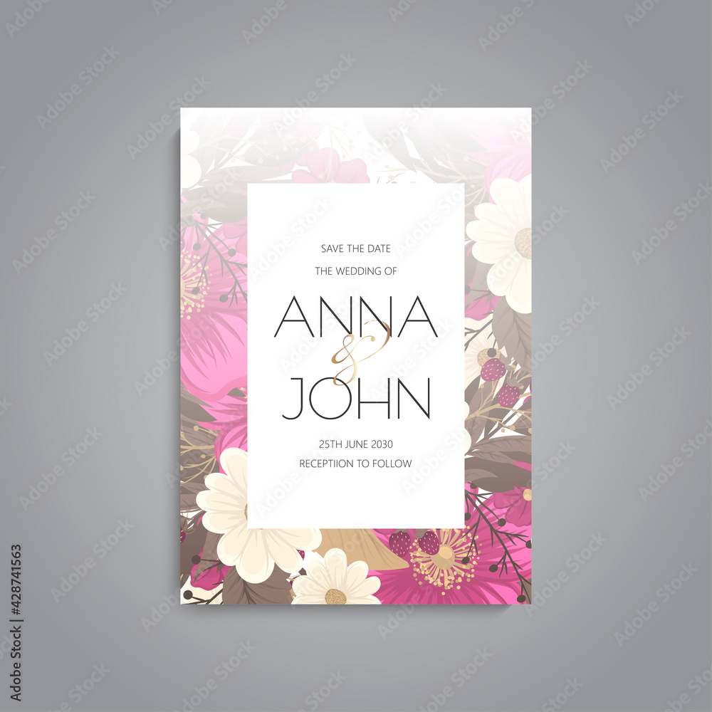 Fototapeta premium Vintage floral background hot pink flower frame