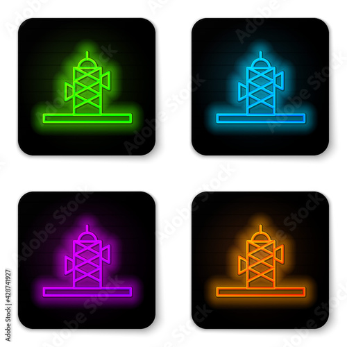 Black Antenna icon isolated on black background. Radio antenna wireless. Technology and network signal radio antenna. Abstract banner with liquid shapes. Vector