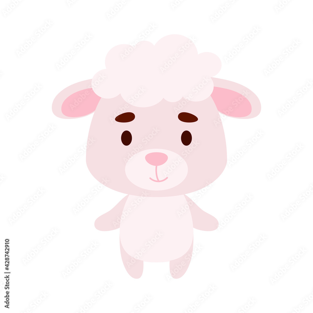 Cute little sheep on white background. Cartoon animal character for kids cards, baby shower, birthday invitation, house interior. Bright colored childish vector illustration. Cute little sheep on white background. Cartoon animal character for kids cards, baby shower, birthday invitation, house interior. Bright colored childish vector illustration.