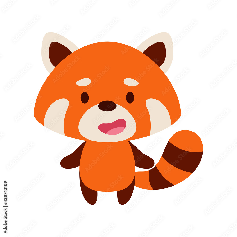 Cute little red panda on white background. Cartoon animal character for kids cards, baby shower, birthday invitation, house interior. Bright colored childish vector illustration. Cute little red panda on white background. Cartoon animal character for kids cards, baby shower, birthday invitation, house interior. Bright colored childish vector illustration.