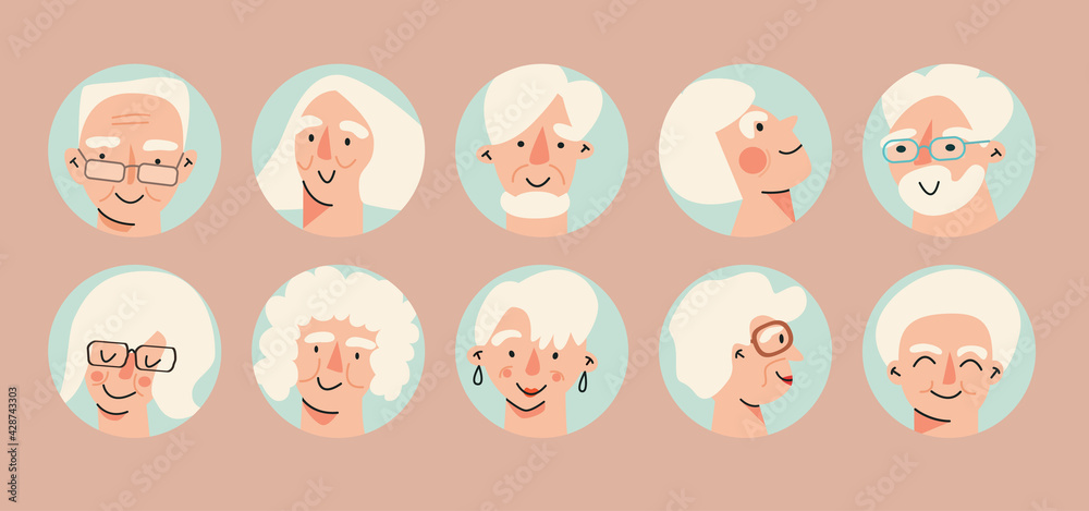 Senior people avatar big bundle set. Older user pic, different human mature face icons. Collection of grandparent avatars isolated. Bundle of joyful smiling pensioners Senior people avatar big bundle set. Older user pic, different human mature face icons. Collection of grandparent avatars isolated. Bundle of joyful smiling pensioners