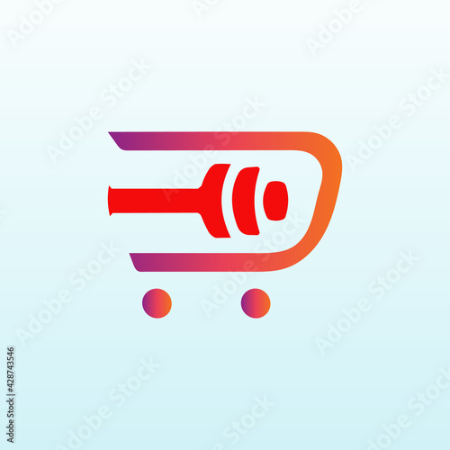 Electronic shopping cart vector logo design with fitness icon