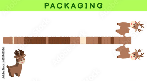 Party favor box die cut deer design for sweets, candies, small presents, bakery. Package template, great design for any purposes, birthdays, baby showers, pinata. Vector stock illustration.