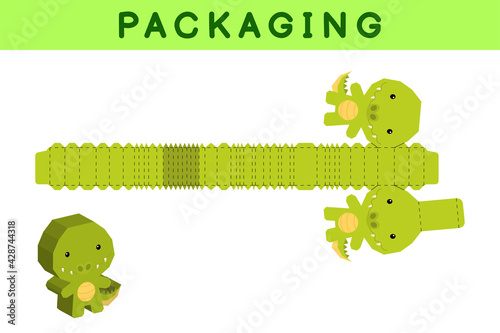 Party favor box die cut crocodile design for sweets, candies, small presents, bakery. Package template, great design for any purposes, birthdays, baby showers, pinata. Vector stock illustration.