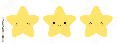 Set of cute yellow star icons. Flat vector illustration.