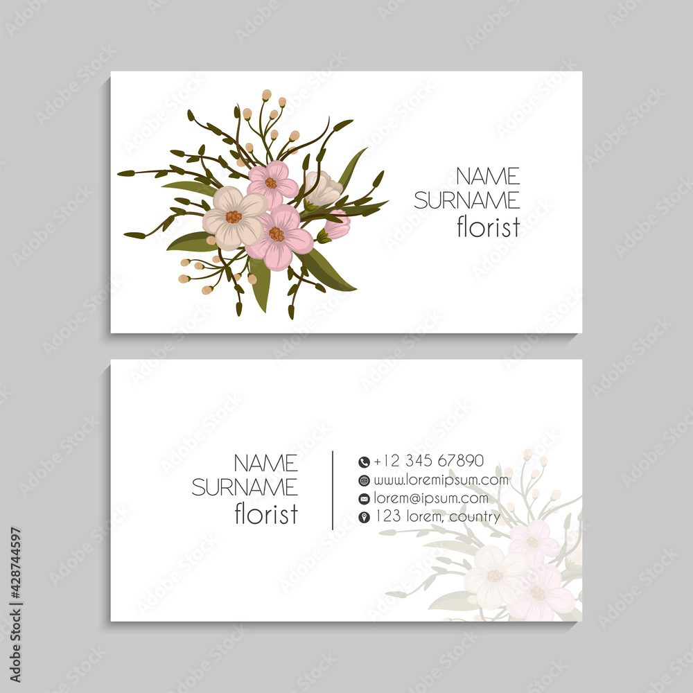 Flower business cards pink flowers