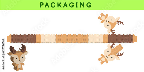 Party favor box die cut deer design for sweets, candies, small presents, bakery. Package template, great design for any purposes, birthdays, baby showers, pinata. Vector stock illustration.
