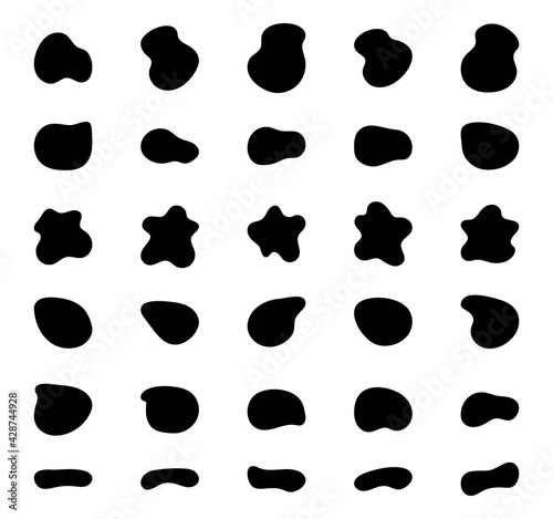 Blob shapes vector set. Organic abstract splodge elemets monochrome collection. Inkblot simple silhouette